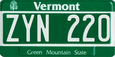VT license plate ZYN220