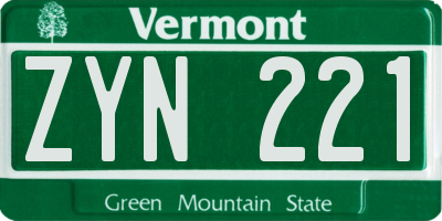 VT license plate ZYN221