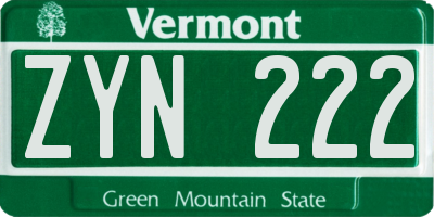 VT license plate ZYN222
