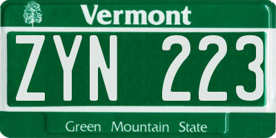 VT license plate ZYN223