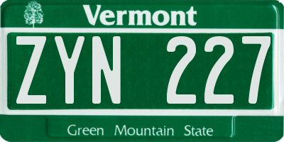VT license plate ZYN227