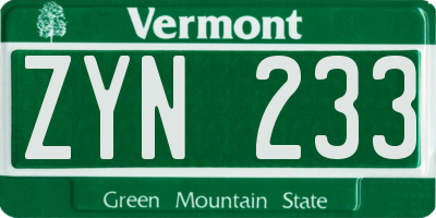 VT license plate ZYN233