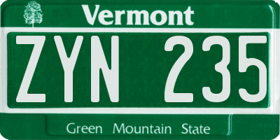 VT license plate ZYN235