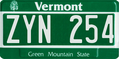 VT license plate ZYN254