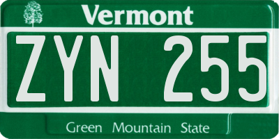 VT license plate ZYN255
