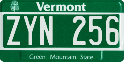 VT license plate ZYN256
