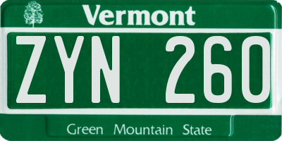 VT license plate ZYN260