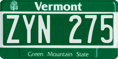VT license plate ZYN275
