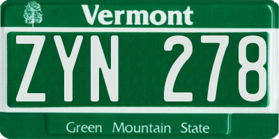 VT license plate ZYN278