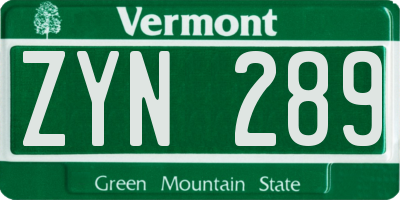 VT license plate ZYN289