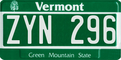 VT license plate ZYN296
