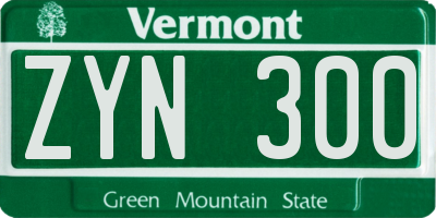 VT license plate ZYN300