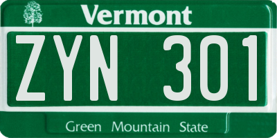 VT license plate ZYN301