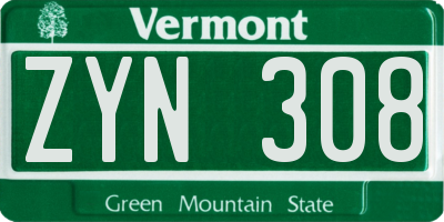 VT license plate ZYN308