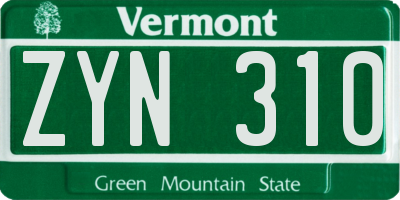 VT license plate ZYN310
