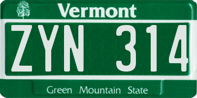 VT license plate ZYN314