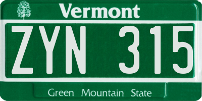 VT license plate ZYN315