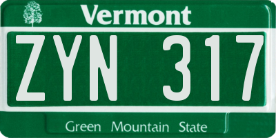 VT license plate ZYN317