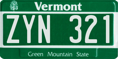VT license plate ZYN321