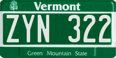 VT license plate ZYN322