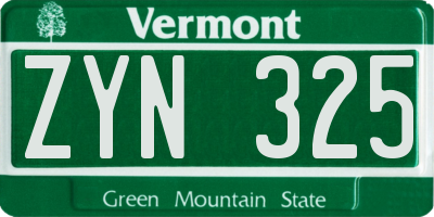 VT license plate ZYN325