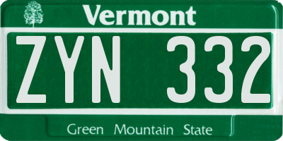VT license plate ZYN332