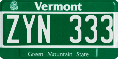 VT license plate ZYN333