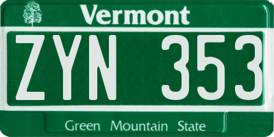 VT license plate ZYN353