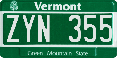 VT license plate ZYN355