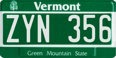 VT license plate ZYN356