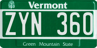 VT license plate ZYN360
