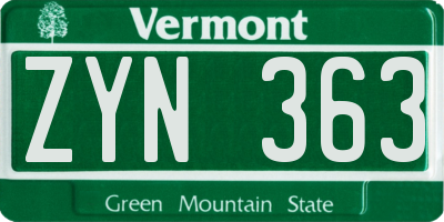 VT license plate ZYN363