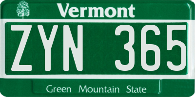 VT license plate ZYN365