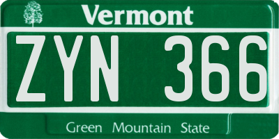 VT license plate ZYN366
