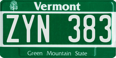 VT license plate ZYN383