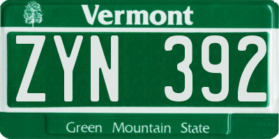 VT license plate ZYN392