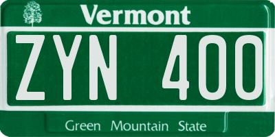 VT license plate ZYN400