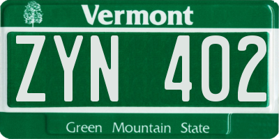 VT license plate ZYN402