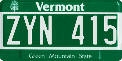 VT license plate ZYN415