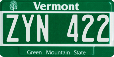 VT license plate ZYN422