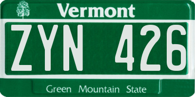 VT license plate ZYN426
