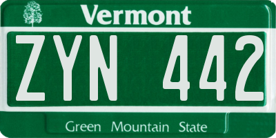 VT license plate ZYN442
