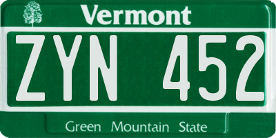 VT license plate ZYN452