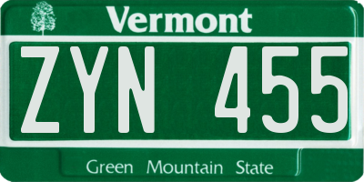 VT license plate ZYN455