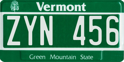 VT license plate ZYN456