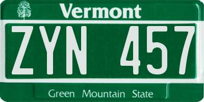 VT license plate ZYN457