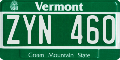 VT license plate ZYN460
