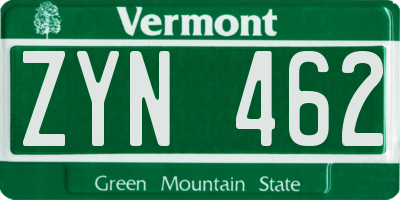 VT license plate ZYN462
