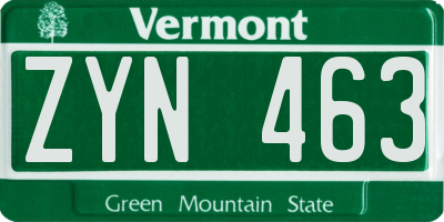 VT license plate ZYN463