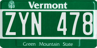 VT license plate ZYN478